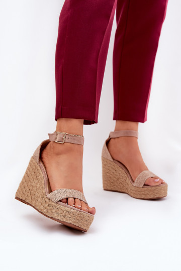 Wedge Sandals For Women With Braiding Khaki Adelio 2