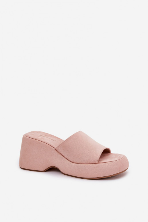 Eco Suede Women's Slippers On Platform And Wedge Pink Afisal