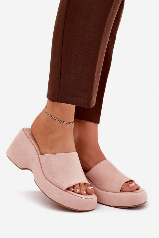 Eco Suede Women's Slippers On Platform And Wedge Pink Afisal