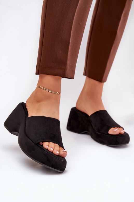 Eco Suede Women's Slippers On Platform And Wedge Black Afisal