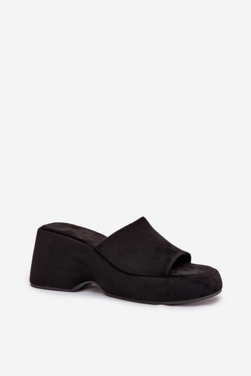 Eco Suede Women's Slippers On Platform And Wedge Black Afisal
