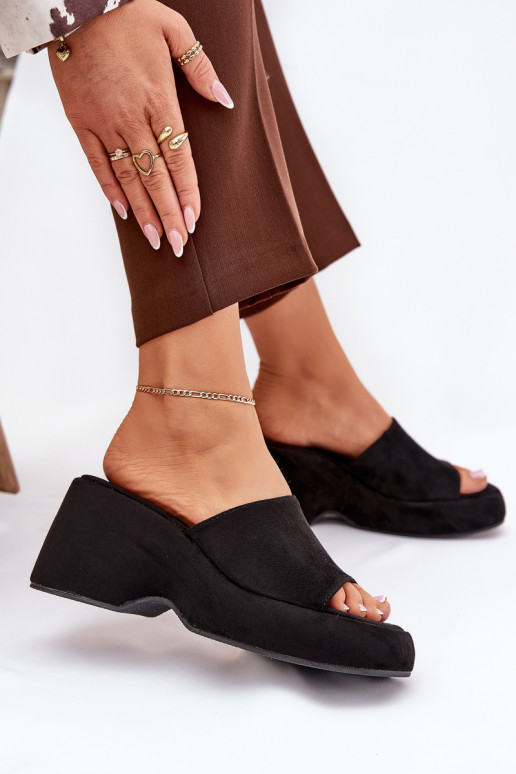 Eco Suede Women's Slippers On Platform And Wedge Black Afisal