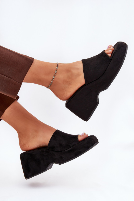 Eco Suede Women's Slippers On Platform And Wedge Black Afisal
