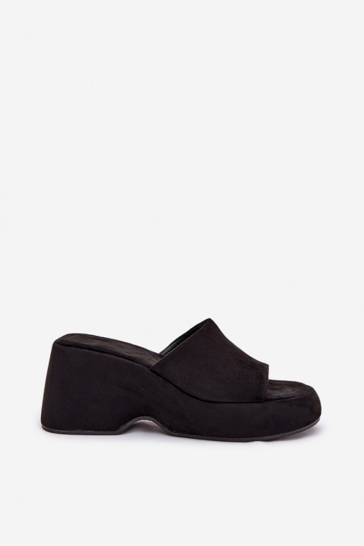 Eco Suede Women's Slippers On Platform And Wedge Black Afisal