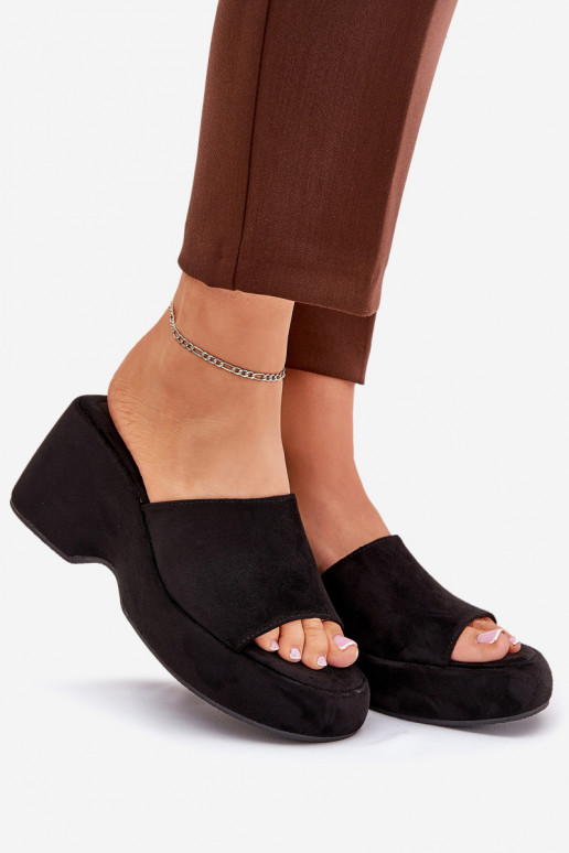 Eco Suede Women's Slippers On Platform And Wedge Black Afisal