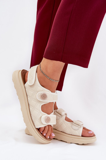 Women's Sandals With Decorative Details On Velcro Beige Zoliner 2