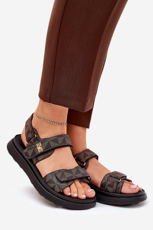 Fabric Women's Platform Sandals Black-Brown Leriot
