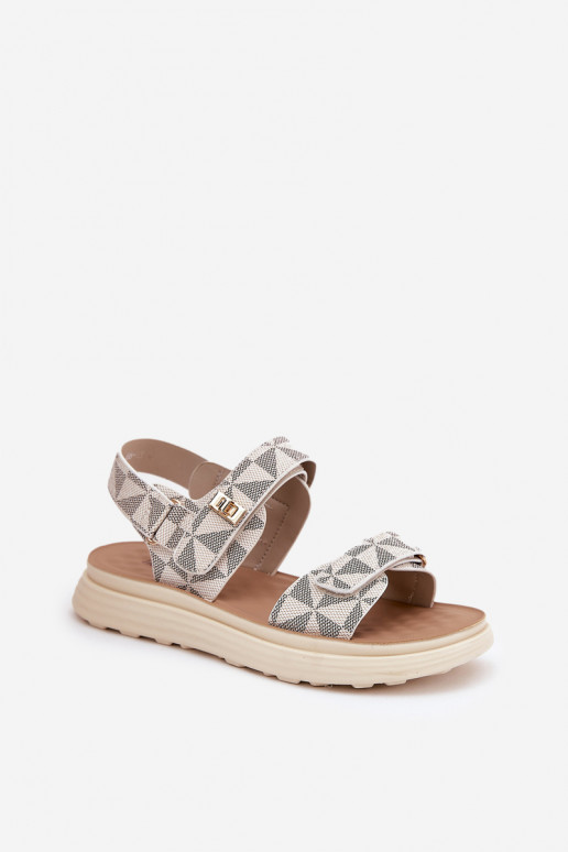Women Fabric Sandals On Platform Beige Leriot