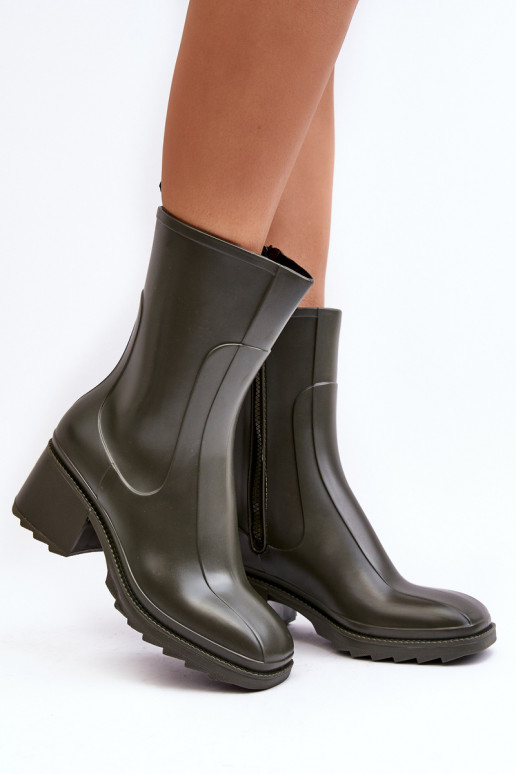 Women's Matte Wellies Boots On Heel Dark Green Bertaida