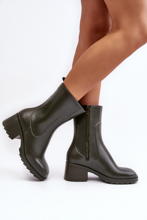 Women's Matte Wellies Boots On Heel Dark Green Bertaida