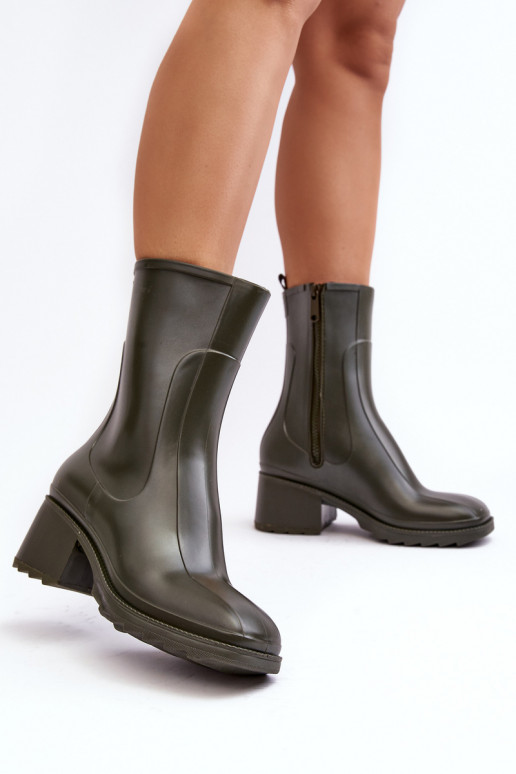 Women's Matte Wellies Boots On Heel Dark Green Bertaida
