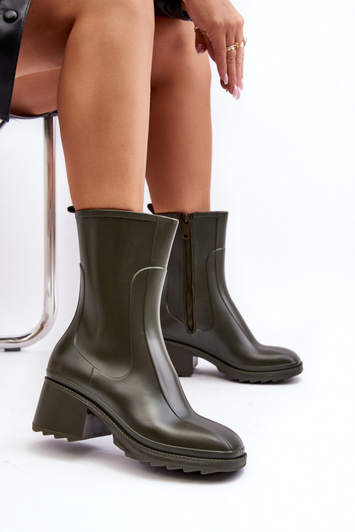 Women's Matte Wellies Boots On Heel Dark Green Bertaida