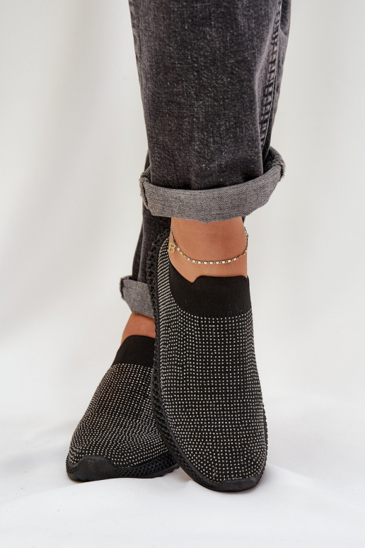 Wsuwane Buty Sportowe Damskie Ze Zdobieniem D&A TW121 Czarne Wsuwane Buty Sportowe Damskie Ze Zdobieniem D&A TW121 Czarne