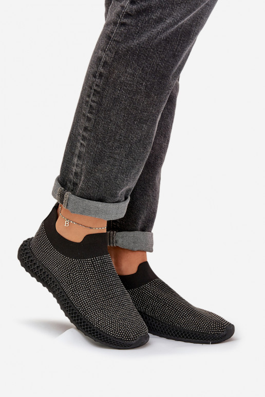 Wsuwane Buty Sportowe Damskie Ze Zdobieniem D&A TW121 Czarne Wsuwane Buty Sportowe Damskie Ze Zdobieniem D&A TW121 Czarne