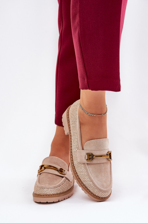 Women s moccasins with braid and gold detail beige Seffolia