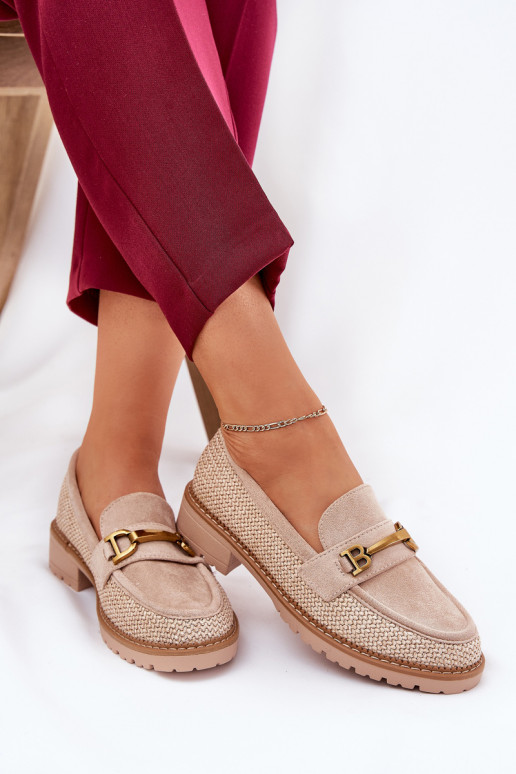 Women s moccasins with braid and gold detail beige Seffolia