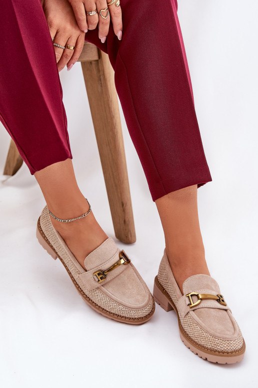 Women s moccasins with braid and gold detail beige Seffolia