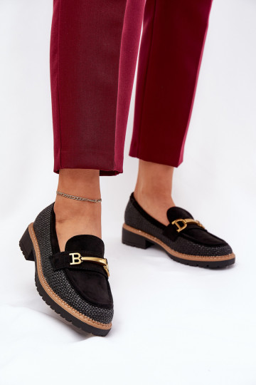 Women's Moccasins With Weave And Gold Detail Black Seffolia 2