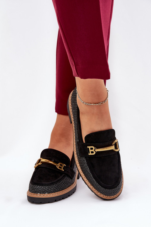 Women's Moccasins With Weave And Gold Detail Black Seffolia