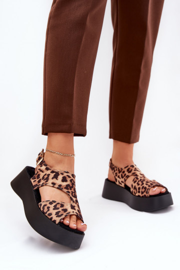 Women's Sandals With Leopard Print On Platform Eco Suede Brown Karonia 2