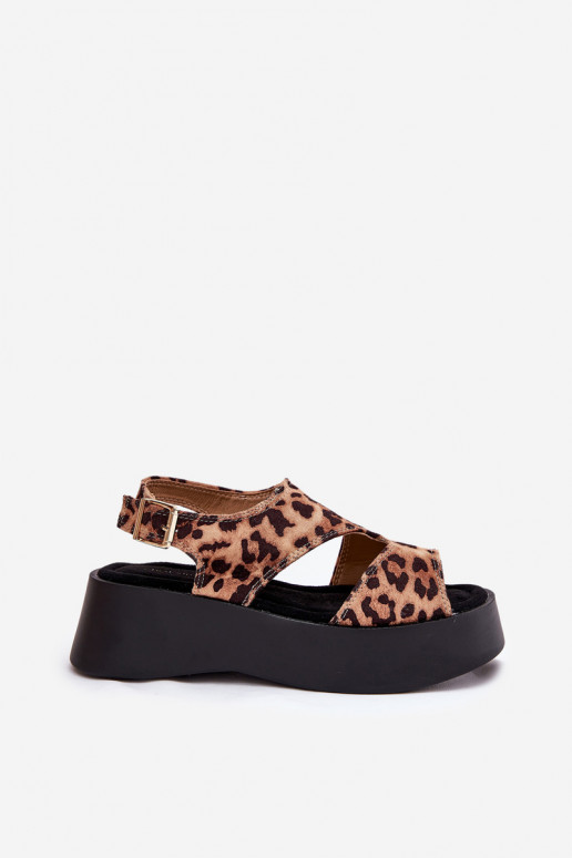 Women's Sandals With Leopard Print On Platform Eco Suede Brown Karonia