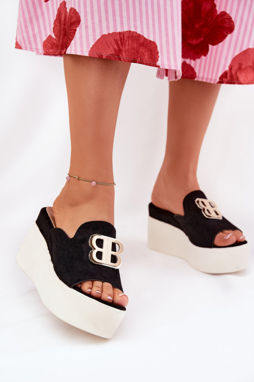 Platform And Wedge Sandals With Decoration Black Tanonea