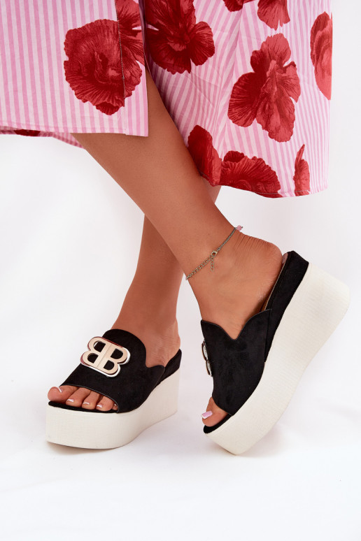 Platform And Wedge Sandals With Decoration Black Tanonea