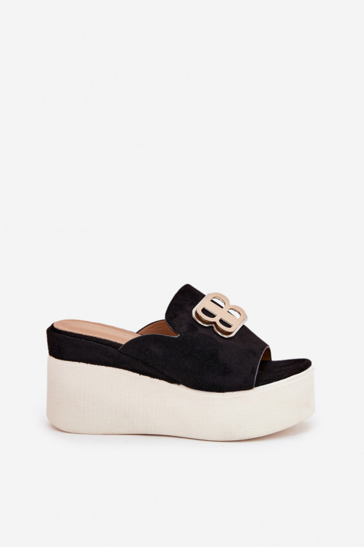 Platform And Wedge Sandals With Decoration Black Tanonea