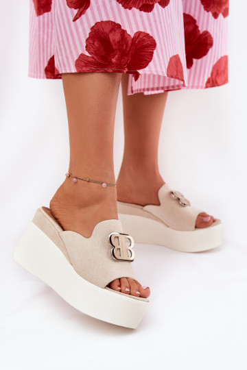 Platform And Wedge Sandals With Decoration Beige Tanonea 2