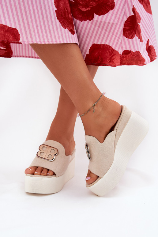 Platform And Wedge Sandals With Decoration Beige Tanonea Platform And Wedge Sandals With Decoration Beige Tanonea