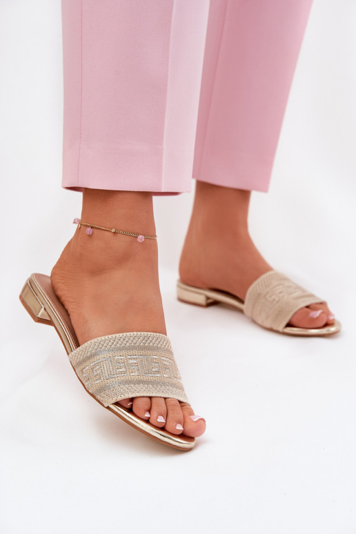 Ladies Flat Sandals Golden Fexxy