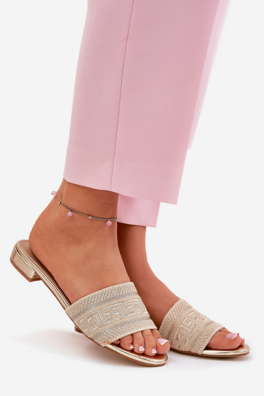 Ladies Flat Sandals Golden Fexxy