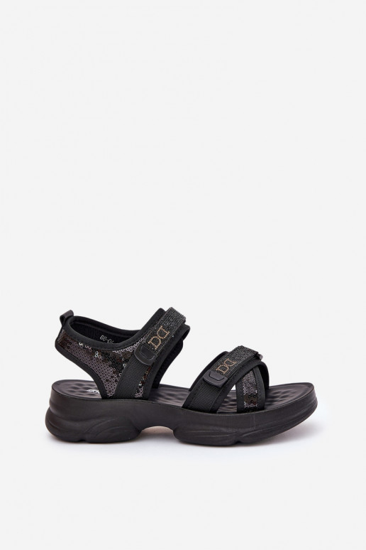 Ladies Sandals With Sequins With Velcro Black Gonev Ladies Sandals With Sequins With Velcro Black Gonev