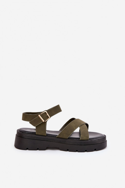 Ladies platform sandals made of eco leather dark green Gevinniser