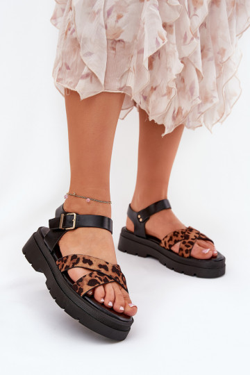 Ladies platform sandals in leopard print brown Gevinniser 2
