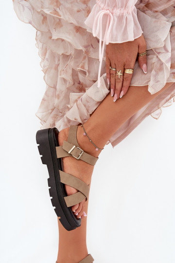 Women's Platform Sandals Made of Eco Leather Khaki Gevinniser 2