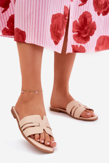 Women's Flat Sandals With Cutouts Eco Leather Beige Ecapus 2