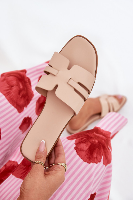 Women's Flat Sandals With Cutouts Eco Leather Beige Ecapus