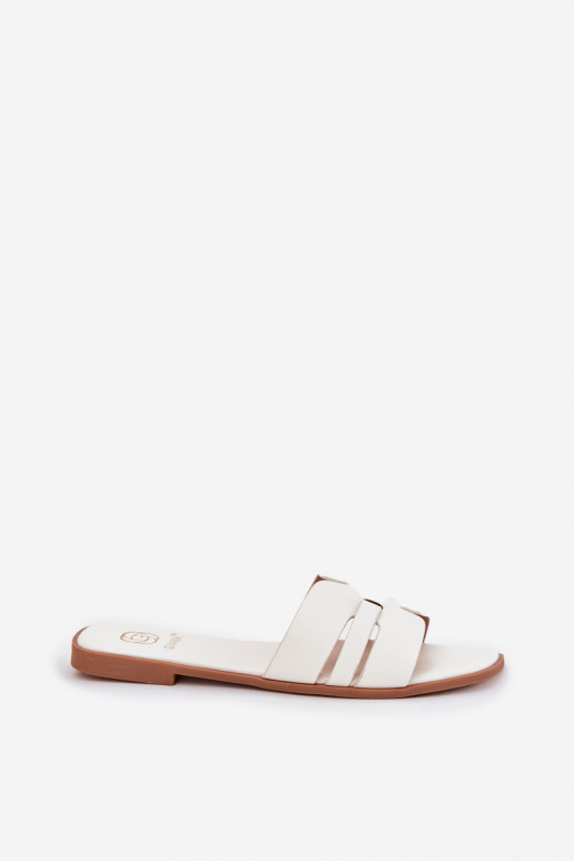 Women's Flat Heeled Sandals With Cutouts Eco Leather White Ecapus