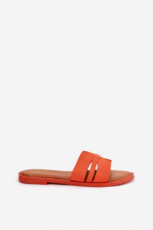 Women's sandals on a flat heel with cutouts eco suede orange Teterre