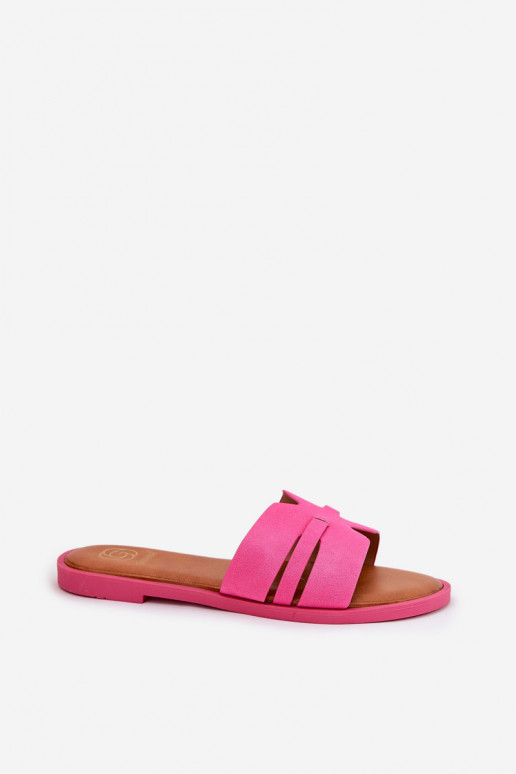 Women's Flat Heeled Slippers With Cutouts Eco Suede Fuchsia Teterre