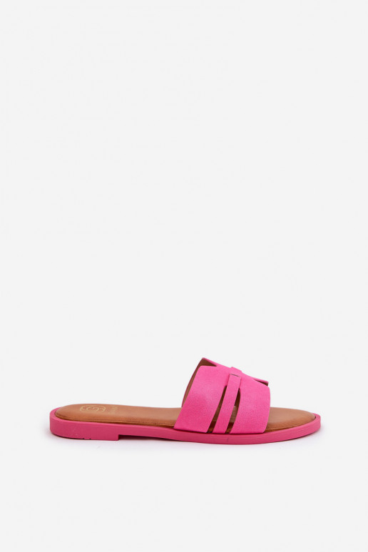 Women's Flat Heeled Slippers With Cutouts Eco Suede Fuchsia Teterre