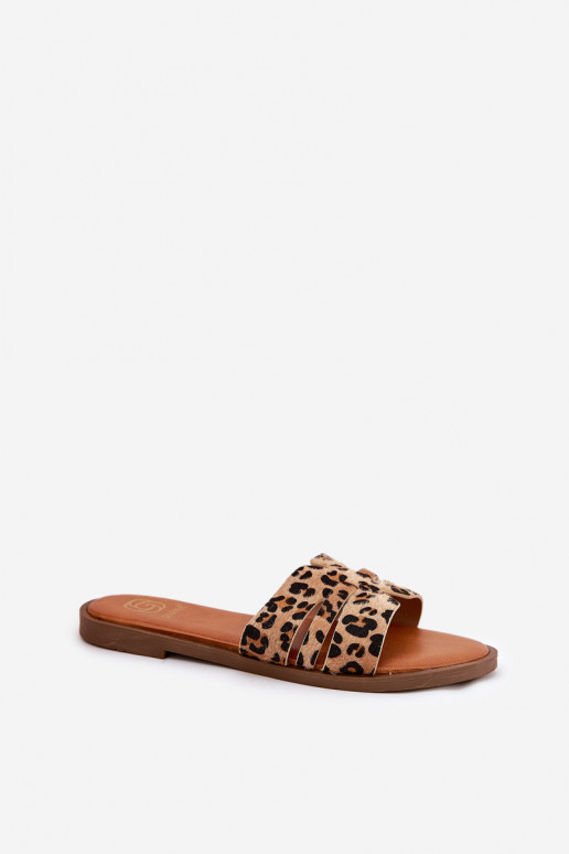 Womens Flat Heeled Sandals With Cutouts Leopard Print Brown Teterre