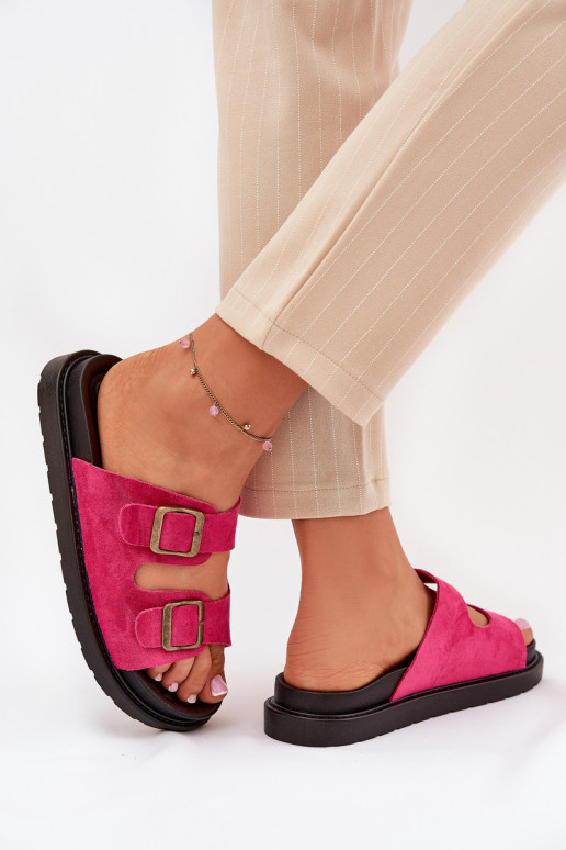Women's Platform Slippers With Buckles Fuchsia Simbes