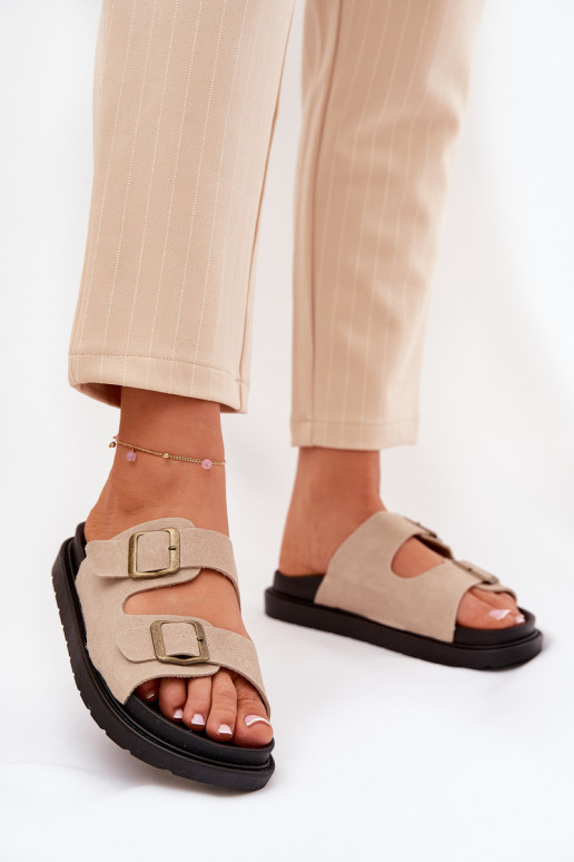 Women's Platform Sandals With Buckles Beige Simbes