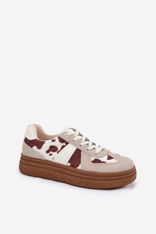 Women's Platform Sneakers With Patches Beige Lincidi