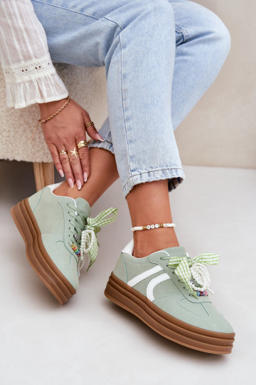 Women Sneakers On Platform With Decorations Green Vinness