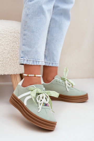 Sneakersy Damskie Na Platformie Z Ozdobami Zielone Vinness 2