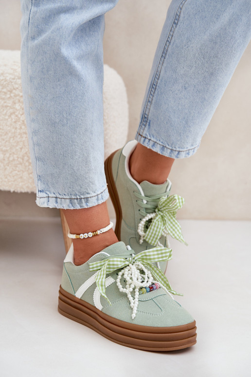 Women Sneakers On Platform With Decorations Green Vinness