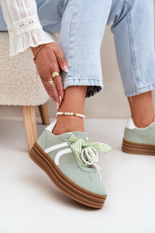 Women Sneakers On Platform With Decorations Green Vinness